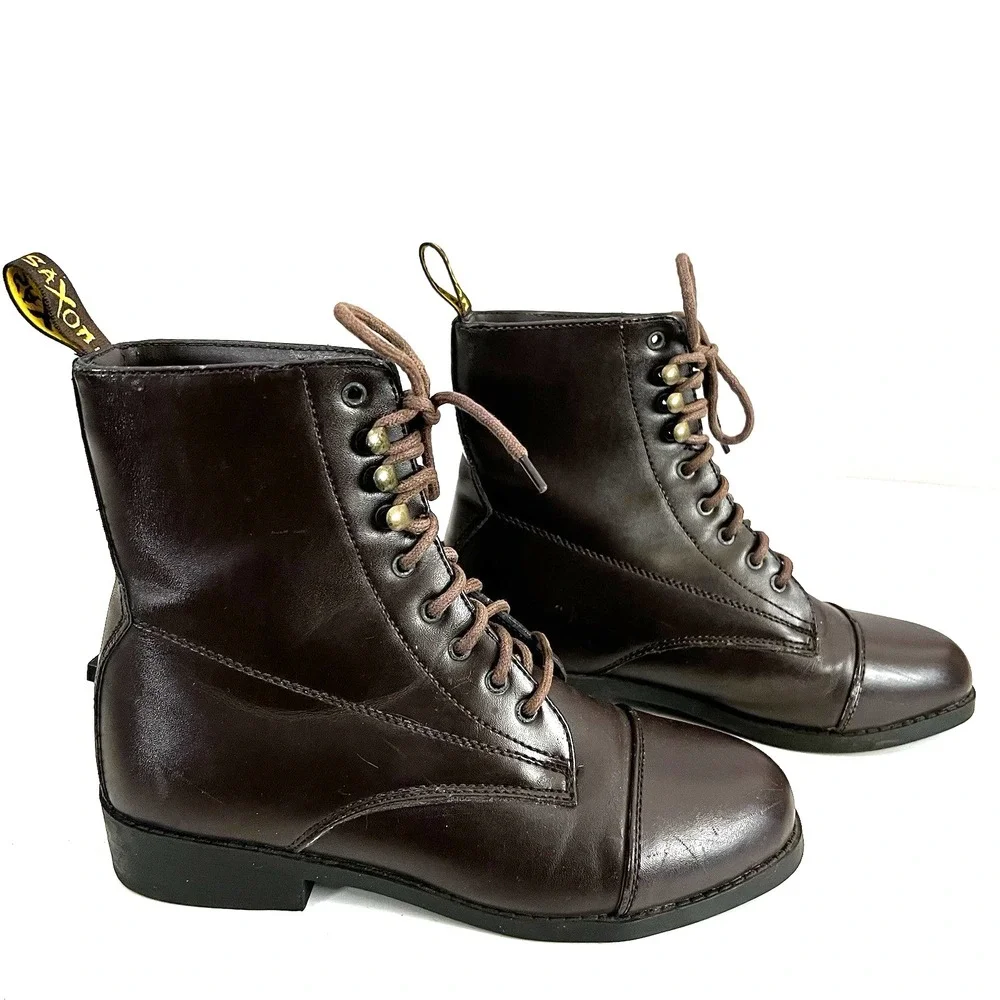 Saxon Brown Leather Laces Ankle Riding Lace up Boots Womens‎ Size 6 M